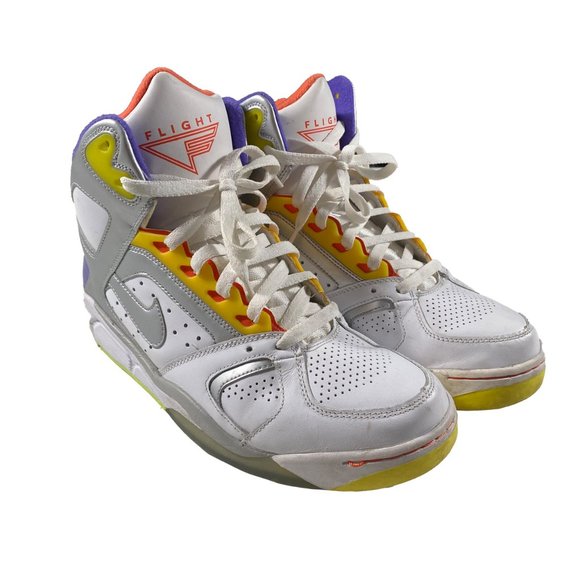 329984-100 Nike Air Flight Lite High White/Metallic Silver-Hyper Grape mens 10.5 - Picture 1 of 8